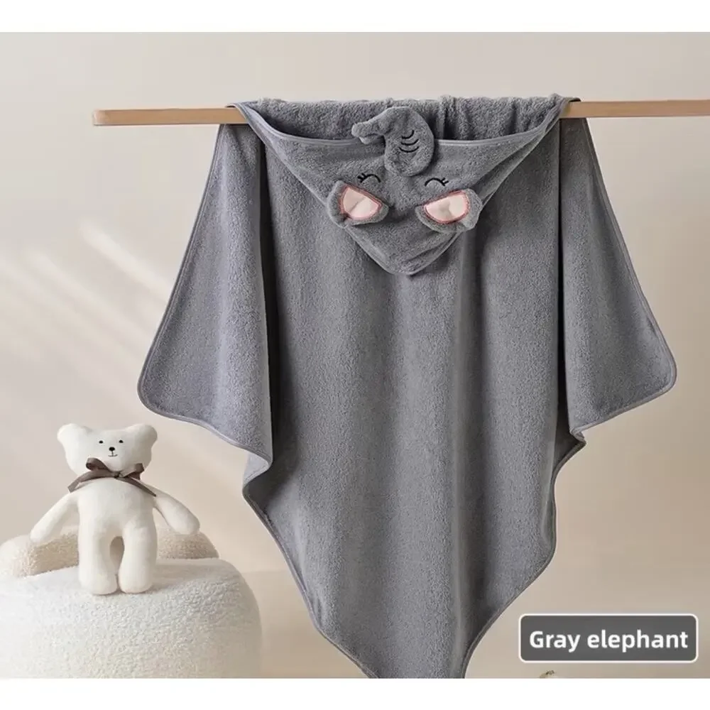 One Piece, Super Absorbent, Microfiber, Baby Towel, Elephant, Grey W/ Hood New